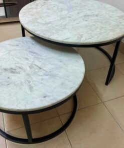 A set of nesting coffee tables (interlocking coffee tables) consisting of two pieces with a white marble top and a metal base. - Image 10