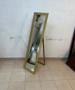 A mirror with a gold frame and a sturdy back stand on which the base is frequently mounted (Cheval Floor Mirror).