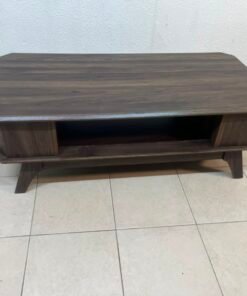Tough-wearing walnut-finish wooden coffee table featuring a rectangular top, lower storage shelf, and subtle corner detailing. - Image 11