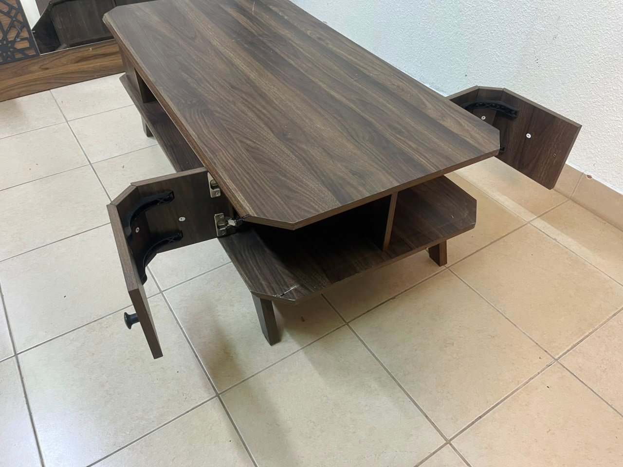 Tough-wearing walnut-finish wooden coffee table featuring a rectangular top, lower storage shelf, and subtle corner detailing. - Image 8