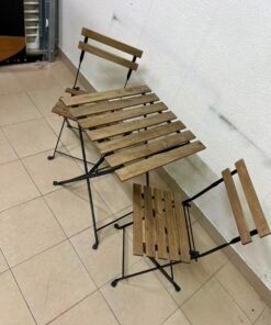 3-Piece Folding Outdoor Bistro Set – Wood Slat Table & 2 Chairs with Black Metal Frames for Patio, Balcony & Garden - Image 3