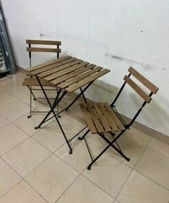3-Piece Folding Outdoor Bistro Set – Wood Slat Table & 2 Chairs with Black Metal Frames for Patio, Balcony & Garden - Image 4