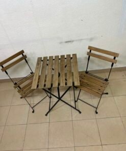 3-Piece Folding Outdoor Bistro Set – Wood Slat Table & 2 Chairs with Black Metal Frames for Patio, Balcony & Garden - Image 5