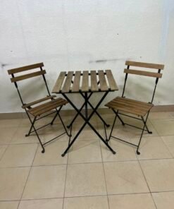 3-Piece Folding Outdoor Bistro Set – Wood Slat Table & 2 Chairs with Black Metal Frames for Patio, Balcony & Garden - Image 6