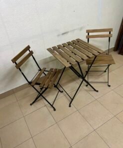 3-Piece Folding Outdoor Bistro Set – Wood Slat Table & 2 Chairs with Black Metal Frames for Patio, Balcony & Garden - Image 7