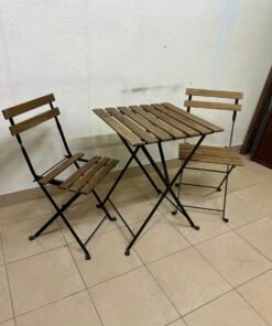 3-Piece Folding Outdoor Bistro Set – Wood Slat Table & 2 Chairs with Black Metal Frames for Patio, Balcony & Garden - Image 8