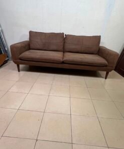 Mid-Century Modern Brown Faux Suede Sofa – 2-Seater Loveseat with Tapered Wood Legs, Split Cushions & Minimalist Design - Image 2