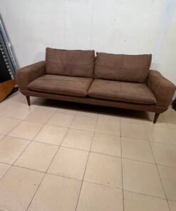 Mid-Century Modern Brown Faux Suede Sofa – 2-Seater Loveseat with Tapered Wood Legs, Split Cushions & Minimalist Design - Image 3