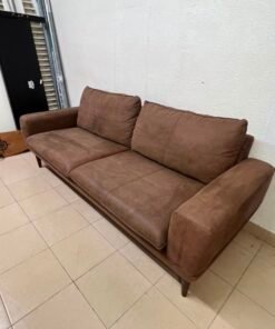 Mid-Century Modern Brown Faux Suede Sofa – 2-Seater Loveseat with Tapered Wood Legs, Split Cushions & Minimalist Design - Image 5