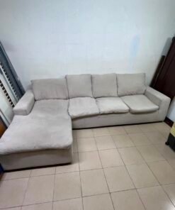 Modern Light Grey/Beige L-Shaped Sectional Sofa with Chaise Lounge – 4-Seater Fabric Couch with Plush Back Cushions for Living Room & Apartments - Image 2