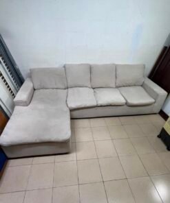 Modern Light Grey/Beige L-Shaped Sectional Sofa with Chaise Lounge – 4-Seater Fabric Couch with Plush Back Cushions for Living Room & Apartments - Image 5
