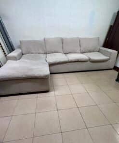 Modern Light Grey/Beige L-Shaped Sectional Sofa with Chaise Lounge – 4-Seater Fabric Couch with Plush Back Cushions for Living Room & Apartments - Image 7
