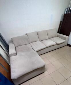 Modern Light Grey/Beige L-Shaped Sectional Sofa with Chaise Lounge – 4-Seater Fabric Couch with Plush Back Cushions for Living Room & Apartments
