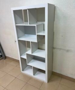 Modern White Geometric Asymmetrical Bookshelf – 6-Tier Freestanding Display Shelf with Open Cubes for Living Room, Office & Nursery - Image 5
