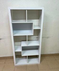 Modern White Geometric Asymmetrical Bookshelf – 6-Tier Freestanding Display Shelf with Open Cubes for Living Room, Office & Nursery - Image 10