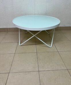 Modern White Round Coffee Table – Minimalist Accent Table with X-Cross Tubular Metal Frame & Sleek Rim - Image 2