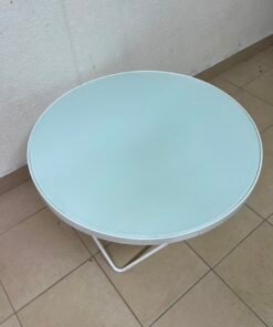 Modern White Round Coffee Table – Minimalist Accent Table with X-Cross Tubular Metal Frame & Sleek Rim - Image 3