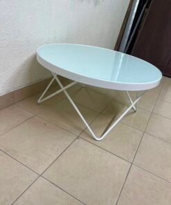 Modern White Round Coffee Table – Minimalist Accent Table with X-Cross Tubular Metal Frame & Sleek Rim - Image 5