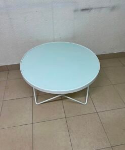 Modern White Round Coffee Table – Minimalist Accent Table with X-Cross Tubular Metal Frame & Sleek Rim - Image 6