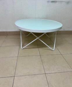 Modern White Round Coffee Table – Minimalist Accent Table with X-Cross Tubular Metal Frame & Sleek Rim - Image 7