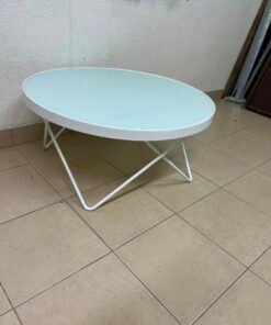 Modern White Round Coffee Table – Minimalist Accent Table with X-Cross Tubular Metal Frame & Sleek Rim - Image 8
