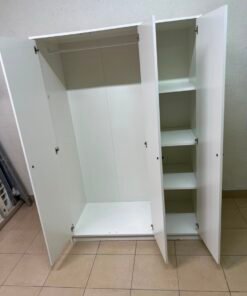 Modern White 3-Door Wardrobe / Closet – Minimalist Bedroom Storage Cabinet with Small Black Knobs & Solid Plinth Base - Image 4