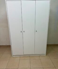 Modern White 3-Door Wardrobe / Closet – Minimalist Bedroom Storage Cabinet with Small Black Knobs & Solid Plinth Base - Image 6