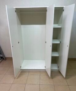 Modern White 3-Door Wardrobe / Closet – Minimalist Bedroom Storage Cabinet with Small Black Knobs & Solid Plinth Base - Image 8