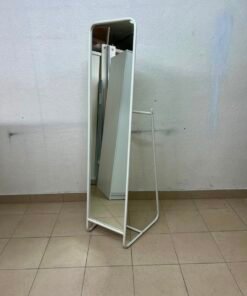 Modern White Freestanding Full-Length Mirror – Rounded Rectangular Floor Mirror with Sleek Tubular Metal Stand - Image 2