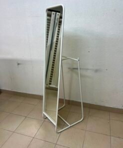 Modern White Freestanding Full-Length Mirror – Rounded Rectangular Floor Mirror with Sleek Tubular Metal Stand - Image 3