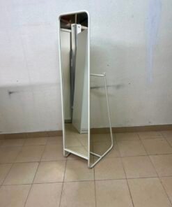 Modern White Freestanding Full-Length Mirror – Rounded Rectangular Floor Mirror with Sleek Tubular Metal Stand - Image 4