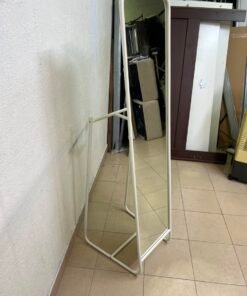 Modern White Freestanding Full-Length Mirror – Rounded Rectangular Floor Mirror with Sleek Tubular Metal Stand - Image 5