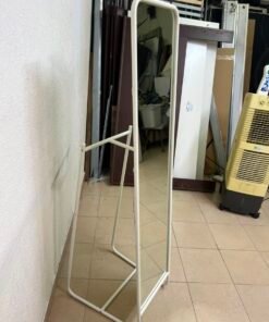 Modern White Freestanding Full-Length Mirror – Rounded Rectangular Floor Mirror with Sleek Tubular Metal Stand - Image 6
