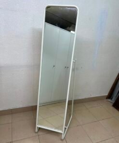 Modern White Freestanding Full-Length Mirror – Rounded Rectangular Floor Mirror with Sleek Tubular Metal Stand