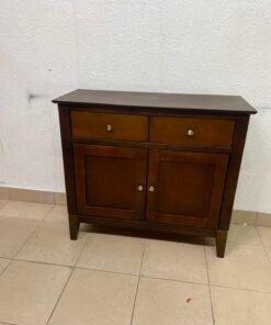Classic Dark Brown Wooden Sideboard / Storage Cabinet – 2 Drawers & 2 Paneled Doors with Silver Knobs & Sturdy Square Legs - Image 2