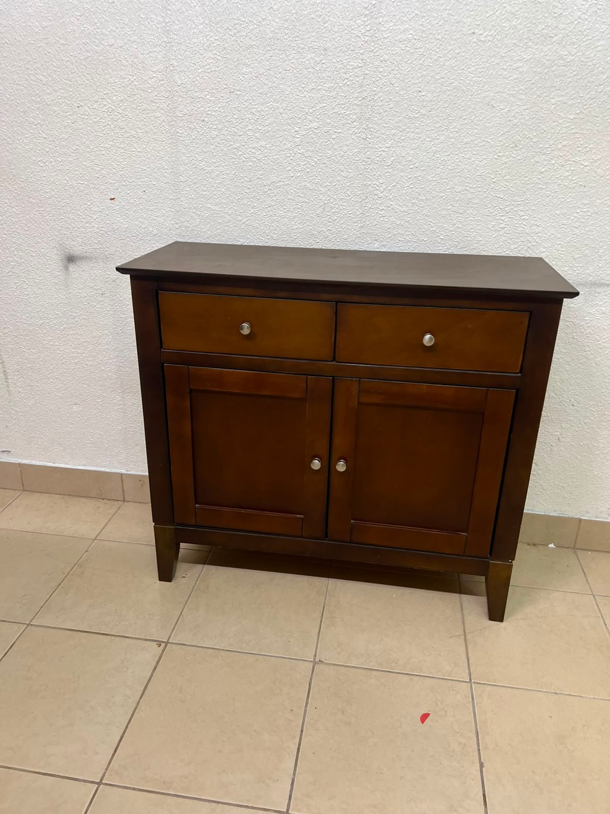 Classic Dark Brown Wooden Sideboard / Storage Cabinet – 2 Drawers & 2 Paneled Doors with Silver Knobs & Sturdy Square Legs - Image 2