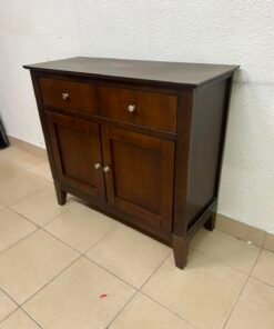 Classic Dark Brown Wooden Sideboard / Storage Cabinet – 2 Drawers & 2 Paneled Doors with Silver Knobs & Sturdy Square Legs - Image 3