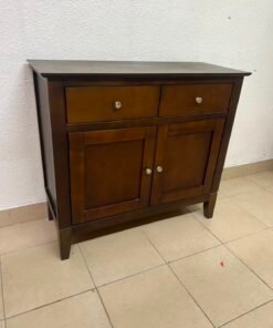 Classic Dark Brown Wooden Sideboard / Storage Cabinet – 2 Drawers & 2 Paneled Doors with Silver Knobs & Sturdy Square Legs - Image 5