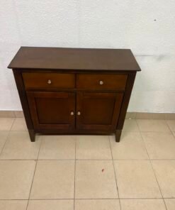 Classic Dark Brown Wooden Sideboard / Storage Cabinet – 2 Drawers & 2 Paneled Doors with Silver Knobs & Sturdy Square Legs - Image 6