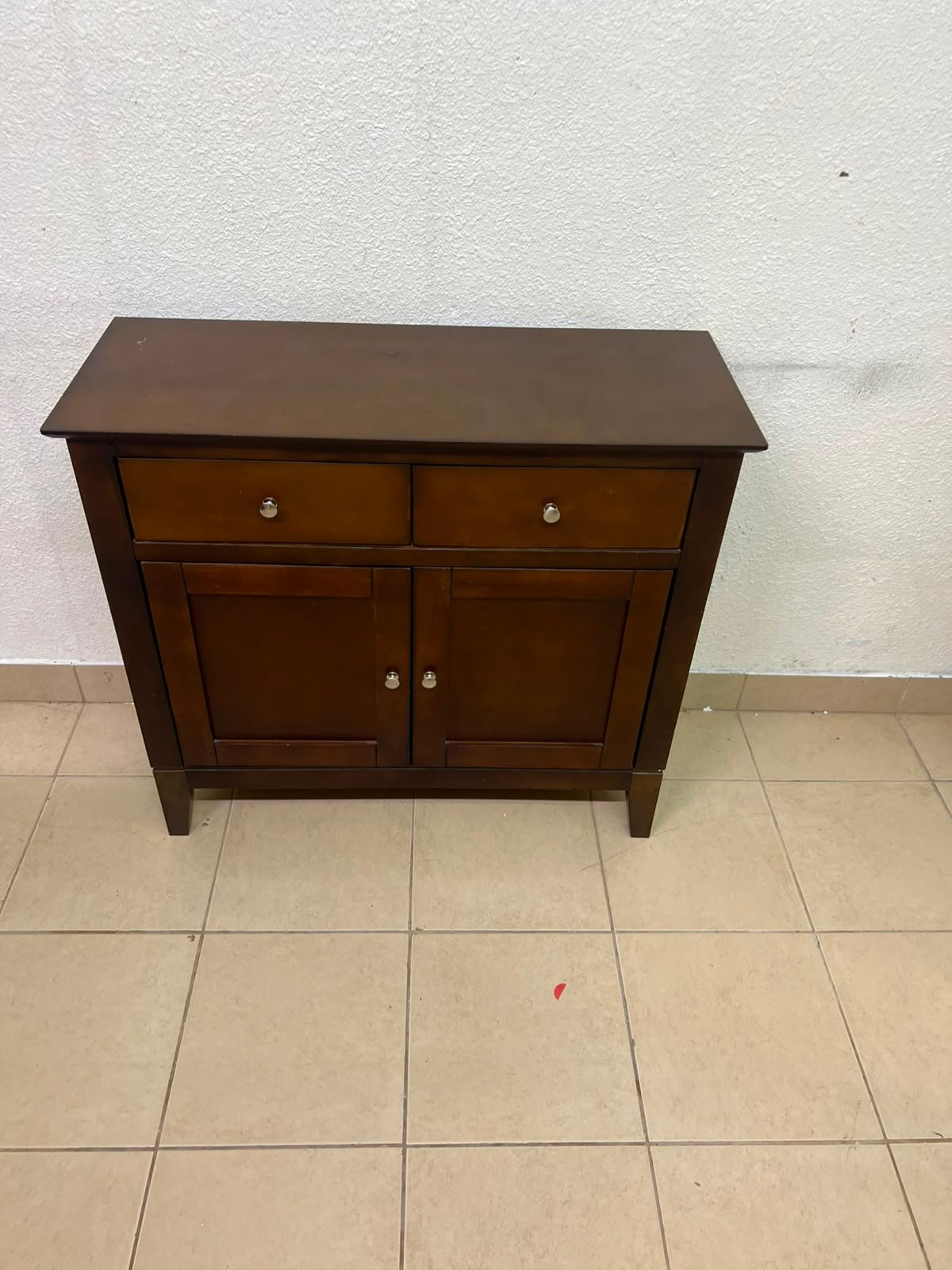Classic Dark Brown Wooden Sideboard / Storage Cabinet – 2 Drawers & 2 Paneled Doors with Silver Knobs & Sturdy Square Legs - Image 6