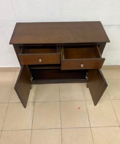 Classic Dark Brown Wooden Sideboard / Storage Cabinet – 2 Drawers & 2 Paneled Doors with Silver Knobs & Sturdy Square Legs - Image 7