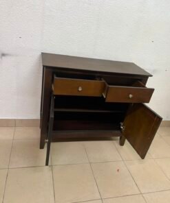 Classic Dark Brown Wooden Sideboard / Storage Cabinet – 2 Drawers & 2 Paneled Doors with Silver Knobs & Sturdy Square Legs - Image 8