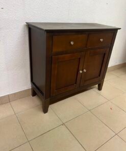 Classic Dark Brown Wooden Sideboard / Storage Cabinet – 2 Drawers & 2 Paneled Doors with Silver Knobs & Sturdy Square Legs - Image 9