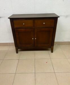 Classic Dark Brown Wooden Sideboard / Storage Cabinet – 2 Drawers & 2 Paneled Doors with Silver Knobs & Sturdy Square Legs