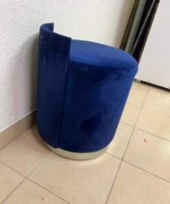 Luxurious Royal Blue Velvet Vanity Stool / Ottoman with Low Backrest – Glamorous Accent Seat with Brushed Chrome/Silver Plinth Base - Image 2