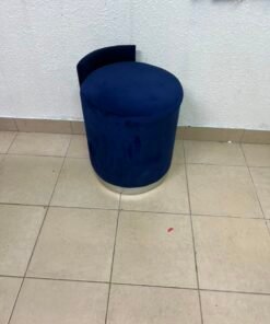 Luxurious Royal Blue Velvet Vanity Stool / Ottoman with Low Backrest – Glamorous Accent Seat with Brushed Chrome/Silver Plinth Base - Image 3