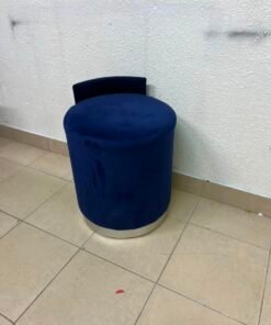 Luxurious Royal Blue Velvet Vanity Stool / Ottoman with Low Backrest – Glamorous Accent Seat with Brushed Chrome/Silver Plinth Base - Image 4