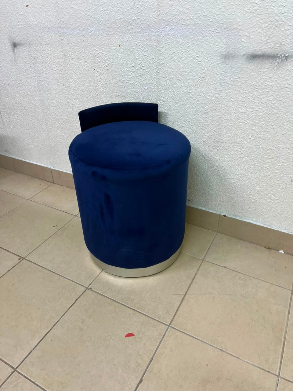 Luxurious Royal Blue Velvet Vanity Stool / Ottoman with Low Backrest – Glamorous Accent Seat with Brushed Chrome/Silver Plinth Base - Image 4