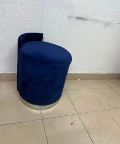 Luxurious Royal Blue Velvet Vanity Stool / Ottoman with Low Backrest – Glamorous Accent Seat with Brushed Chrome/Silver Plinth Base - Image 6