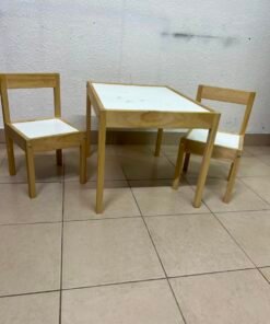 Kids' 3-Piece Wooden Table & Chair Set – Natural Pine Frame with White Laminate Tops – Child-Sized Activity Desk & 2 Chairs for Playroom, Nursery & Bedroom - Image 2